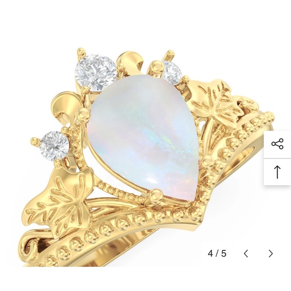 Saphirine Opal Palm Leaf Side Stones Pear Ring size 9 NWT - Picture 2 of 10